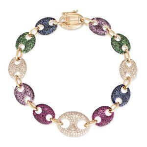 Prism Links 14K (or 18k upon request) Gold Multi Gemstone Chain Bracelet